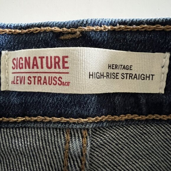 Signature Levi Strauss Women's Jeans Size 27 Straight Leg High Rise Stretch Blue - Picture 5 of 11